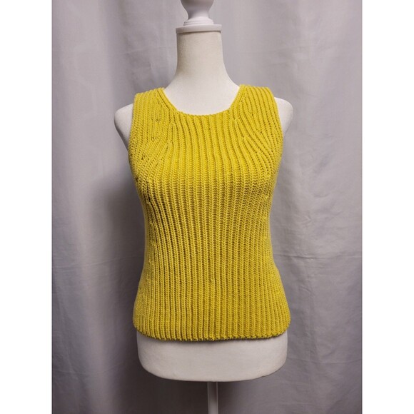 Vince Chunky Rib Sleeveless Thick Sweater Vest Yellow Womens Size XS Preppy - Picture 1 of 9